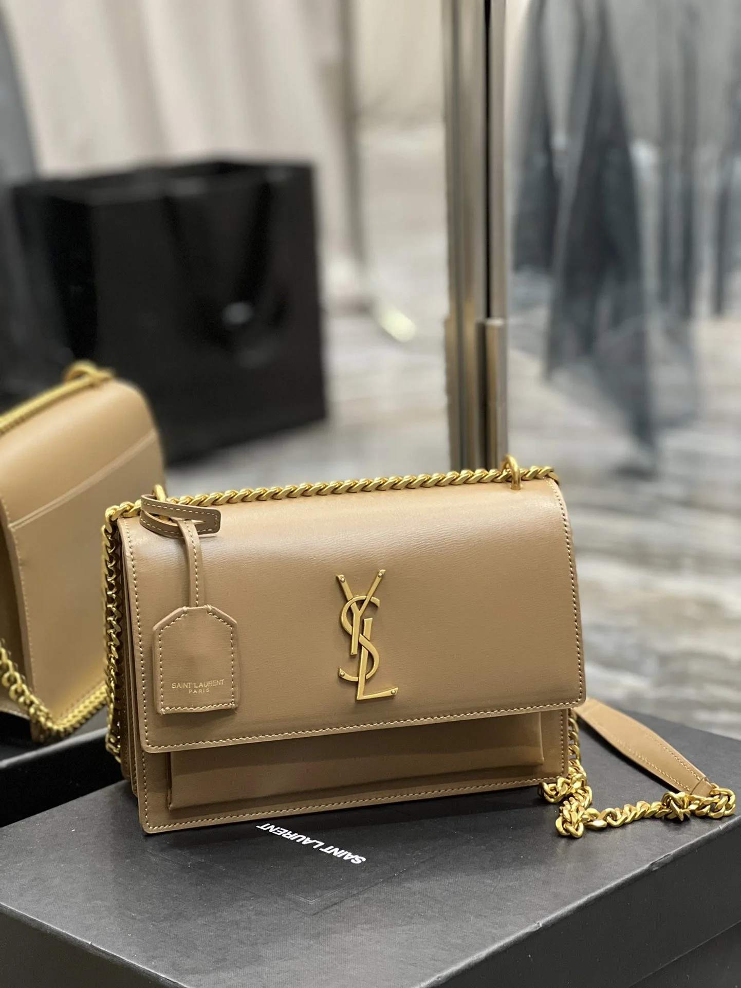 Saint Laurent Sunset Chain Medium Crossbody Bag / Dark Beige Gold Hardware - Image 3