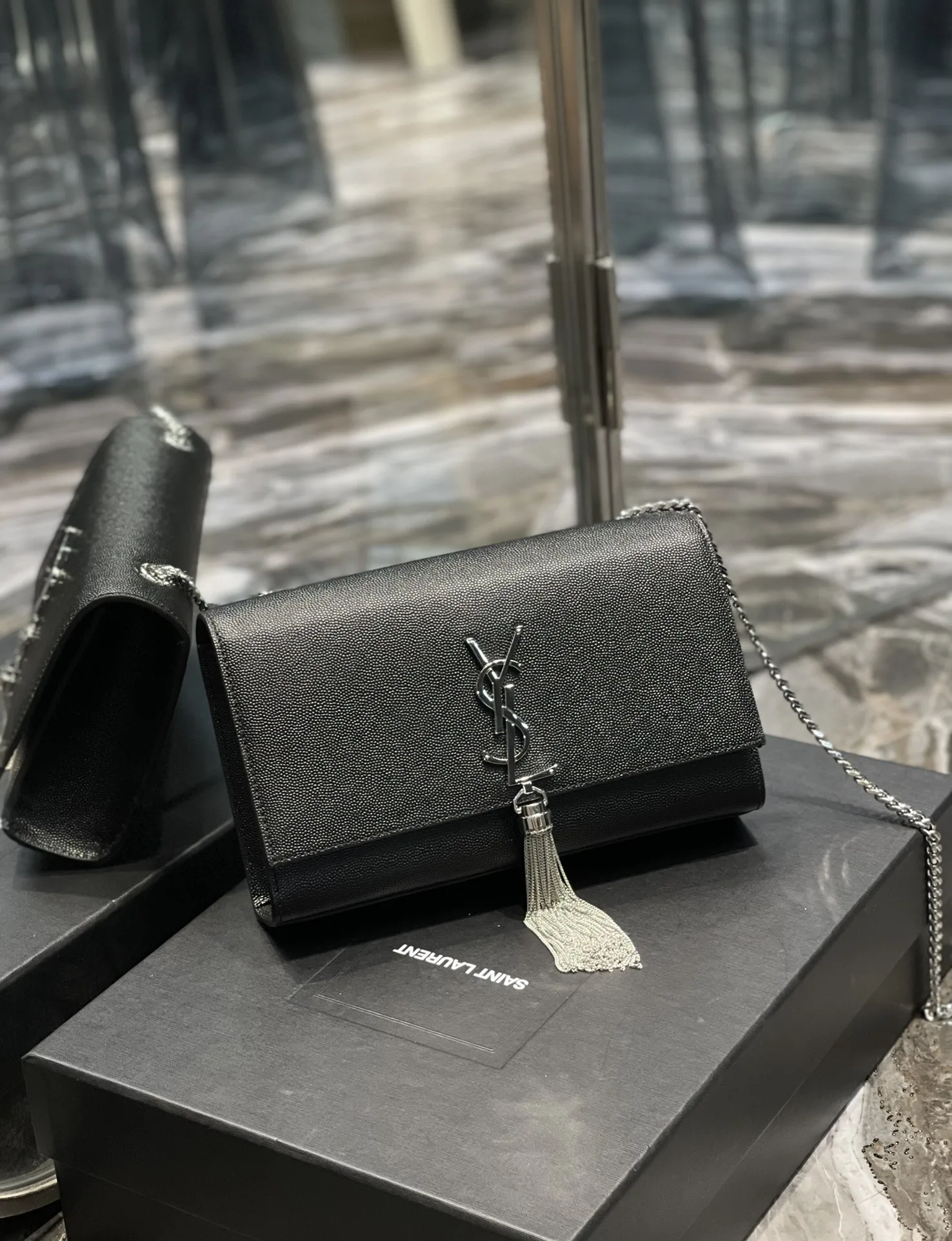 Alternative view of Saint Laurent Kata Medium Chain Bag Black With Tassel / YSL