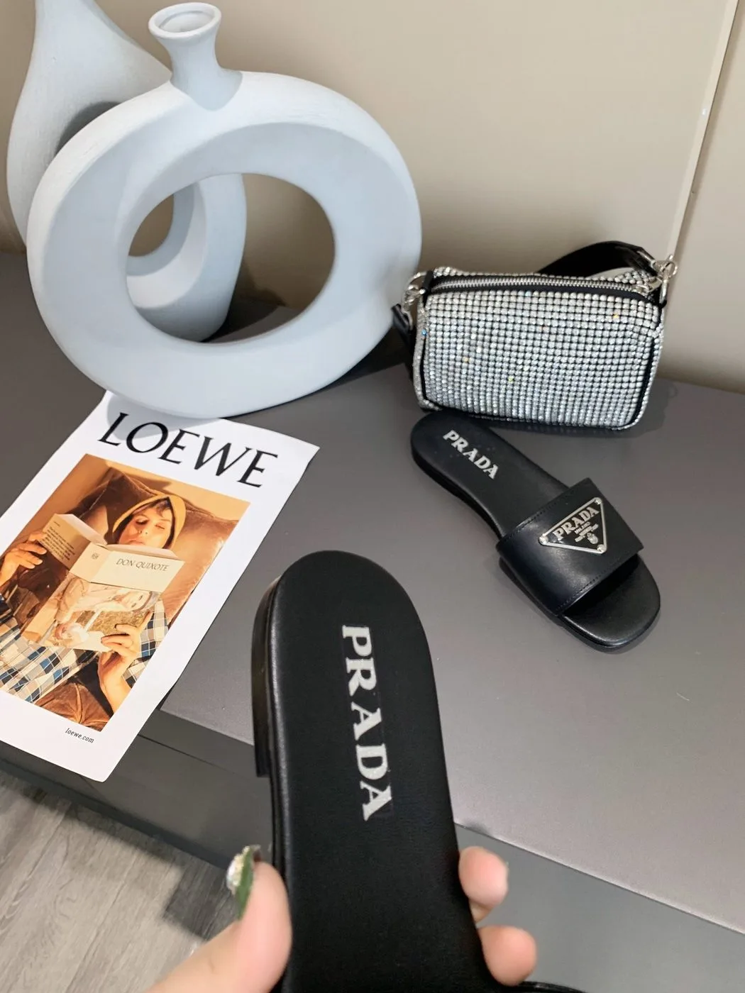 Prada Saffiano Slides Black / - Image 3