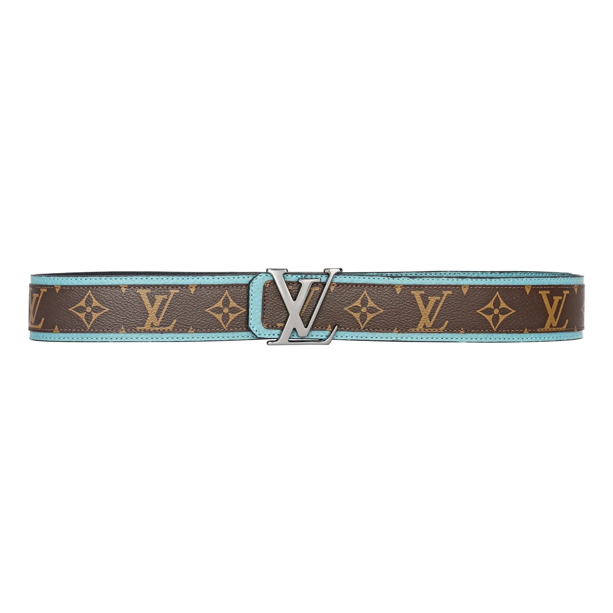 Brown Monogram style Leather Belt Amazing Blue - Image 2