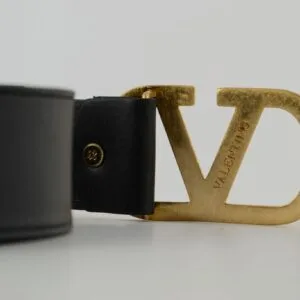 Alternative view of Black V Gold Buckle Leather Belt