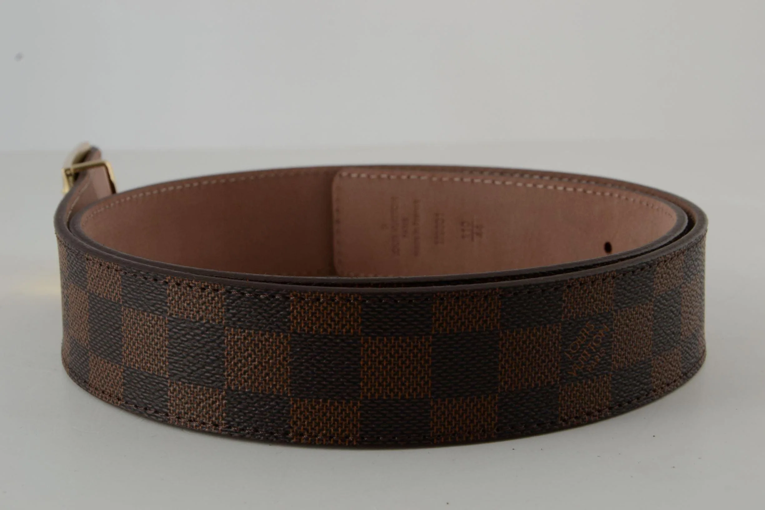 Brown Damier Gold Buckle Leather Belt - Image 3