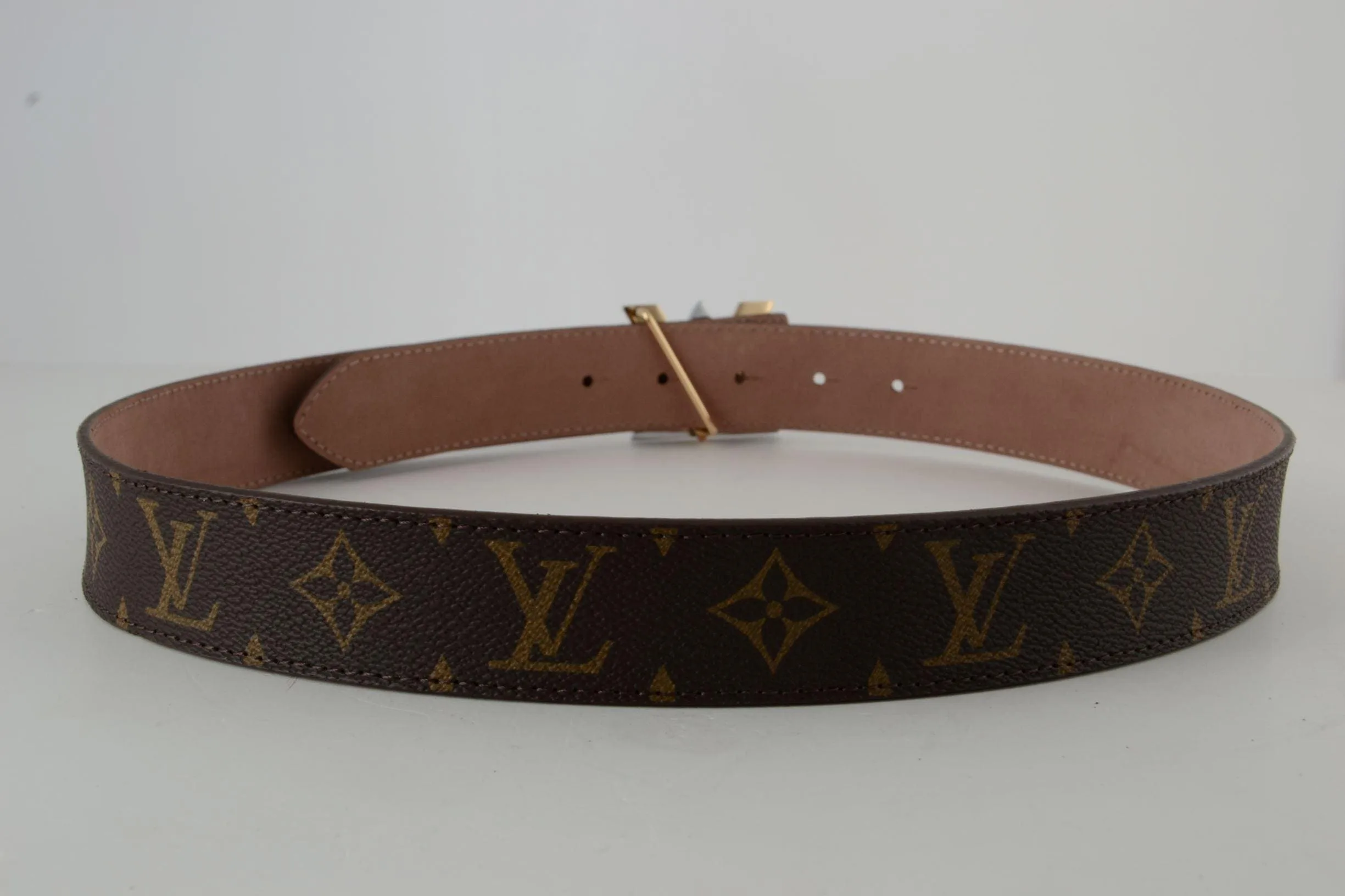 Brown Monogram New Gold & SiAmazinger Buckle Leather Belt - Image 4