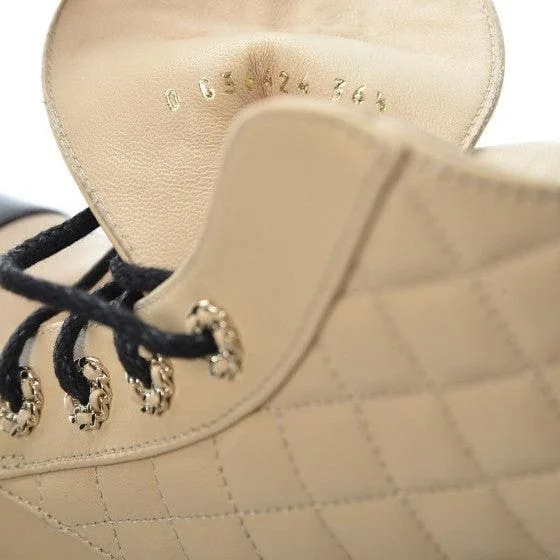 Calfskin Quilted Lace Up Combat Boots - Image 4