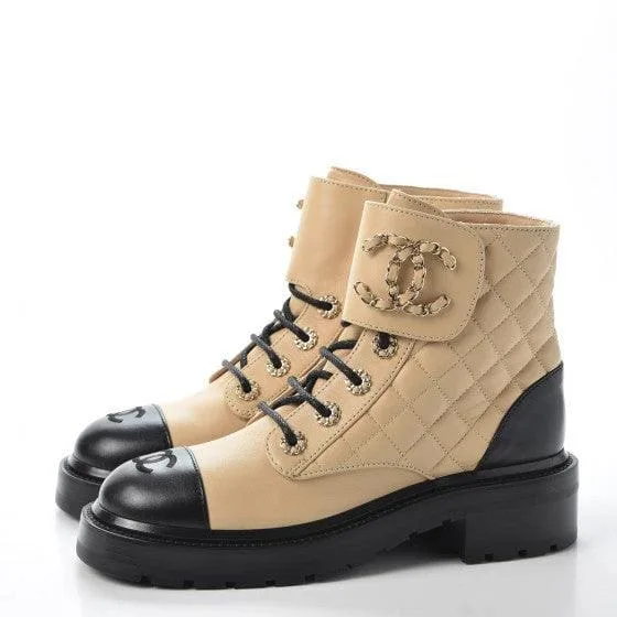 Calfskin Quilted Lace Up Combat Boots - Image 7