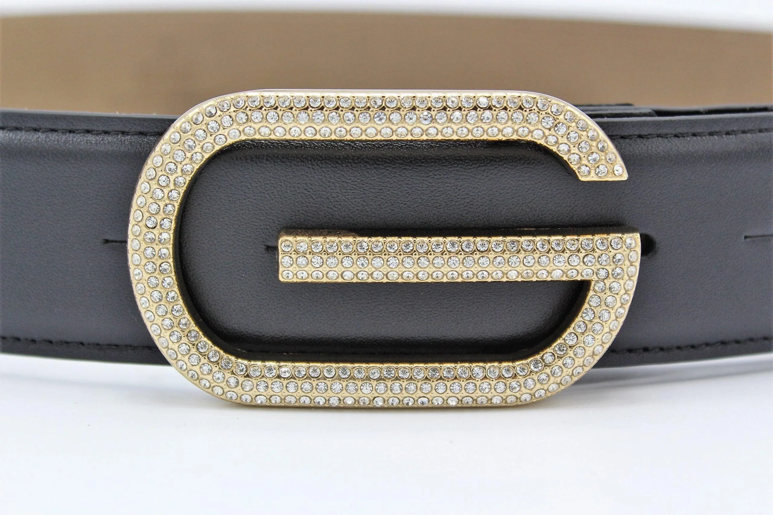 G Diamond Gold Buckle Leather Belt - Image 2