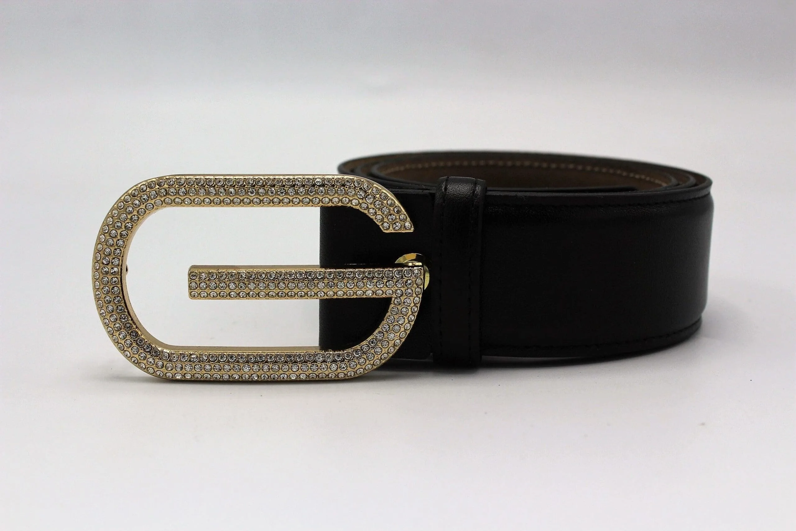 G Diamond Gold Buckle Leather Belt - Image 3