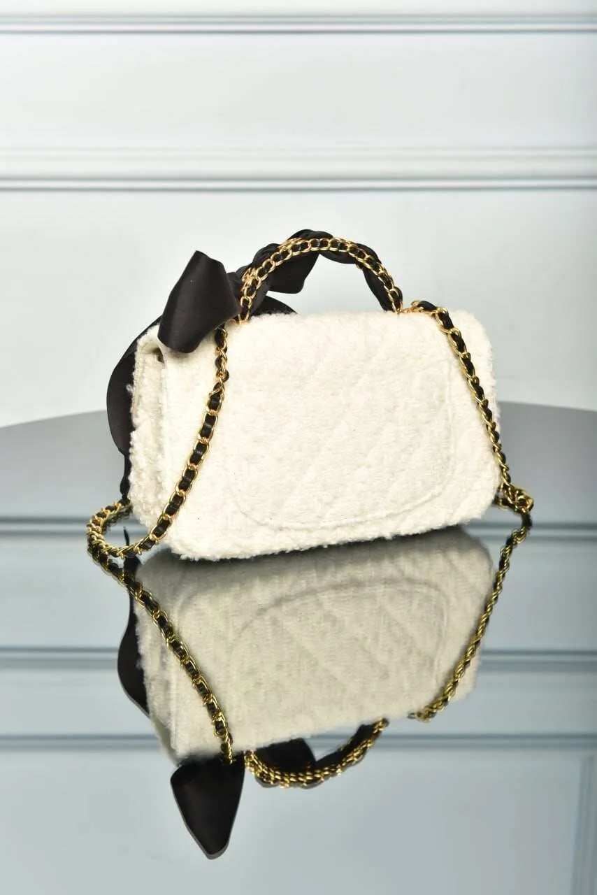 Mini Bag with Handle and Flap White - Image 8