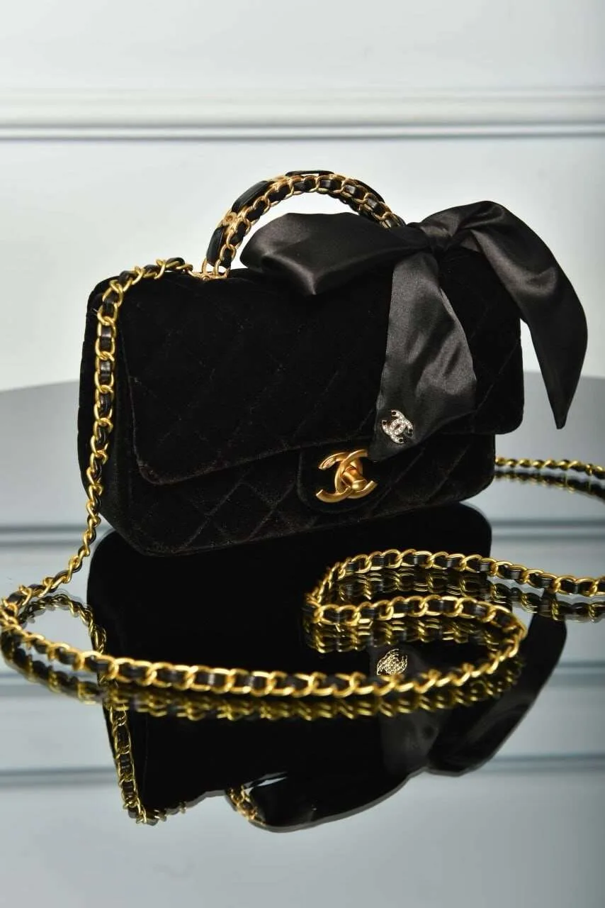 Black Mini Bag with Handle and Flap - Image 2