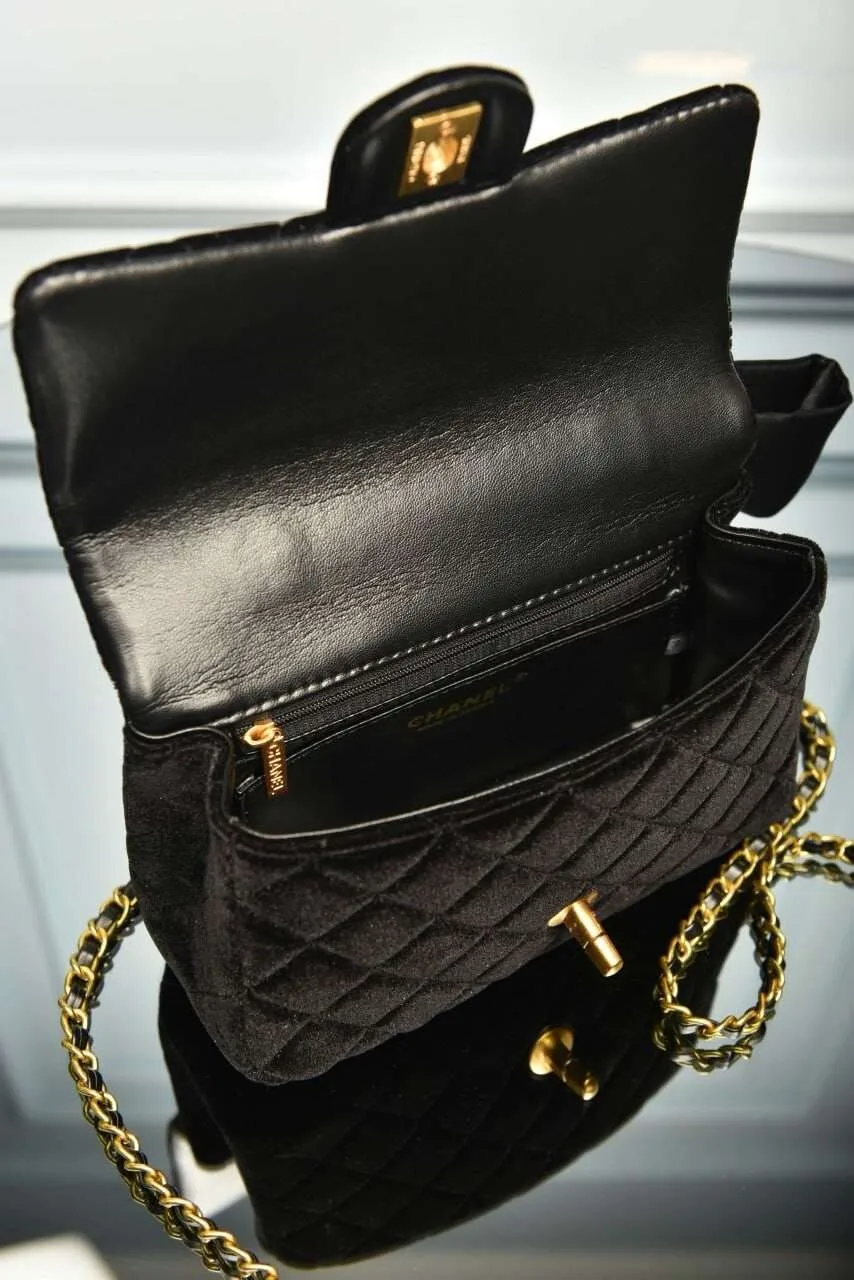 Black Mini Bag with Handle and Flap - Image 7