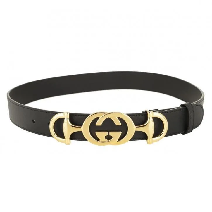 Interlock Buckle Black Leather Belt - Image 3
