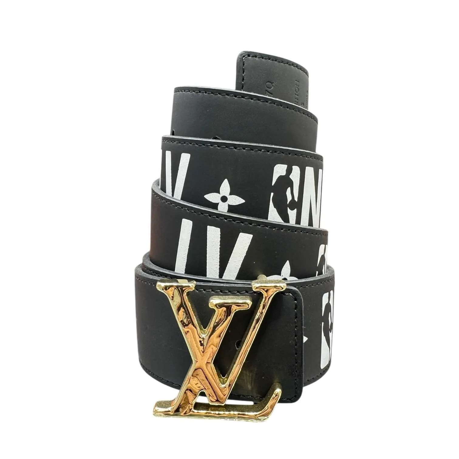 Black Amazing x NBA Logo Leather Belt – Gold Buckle | Urban Valore - Image 2