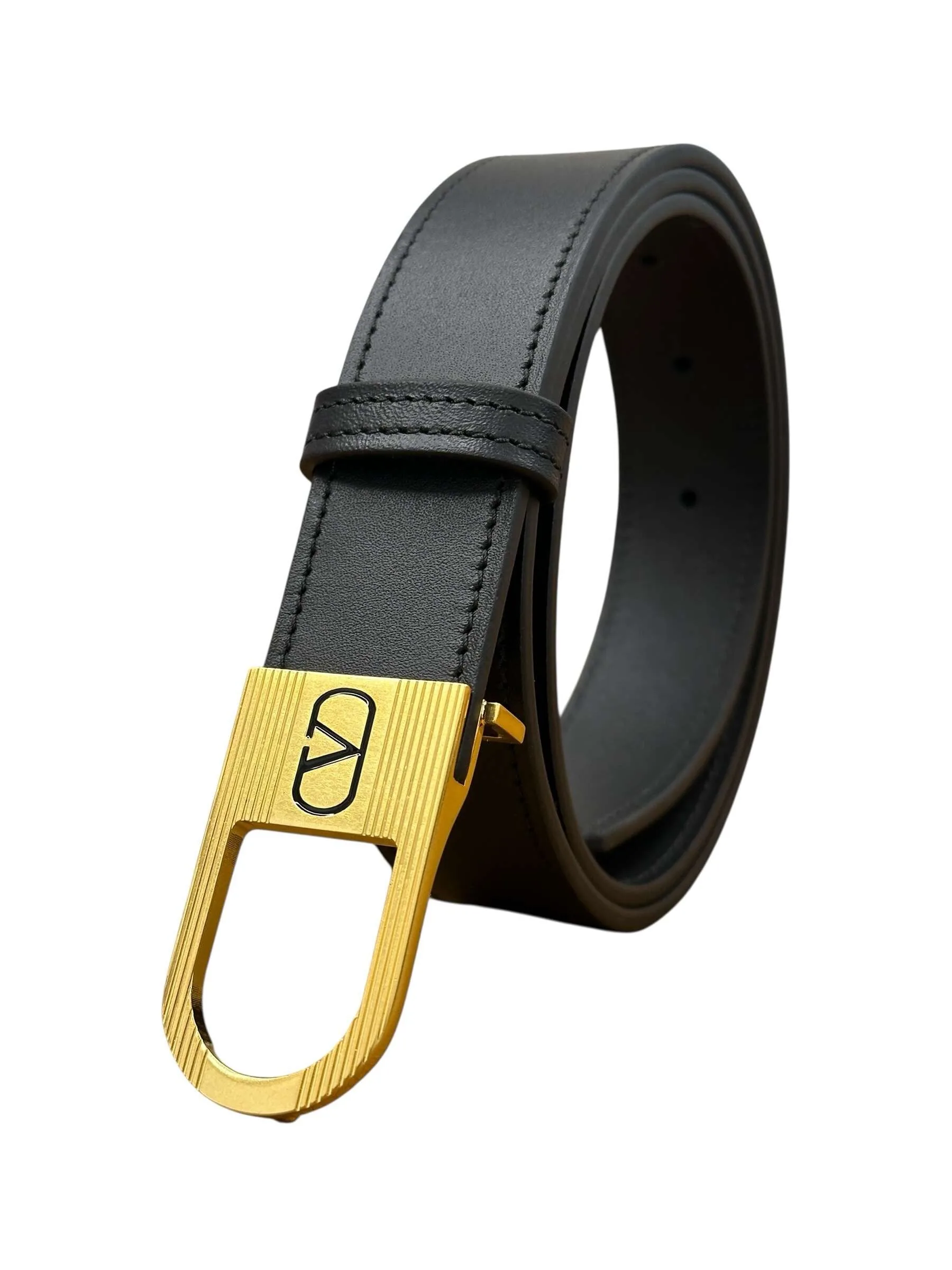 V-logo calfskin leather signature belt - Image 3