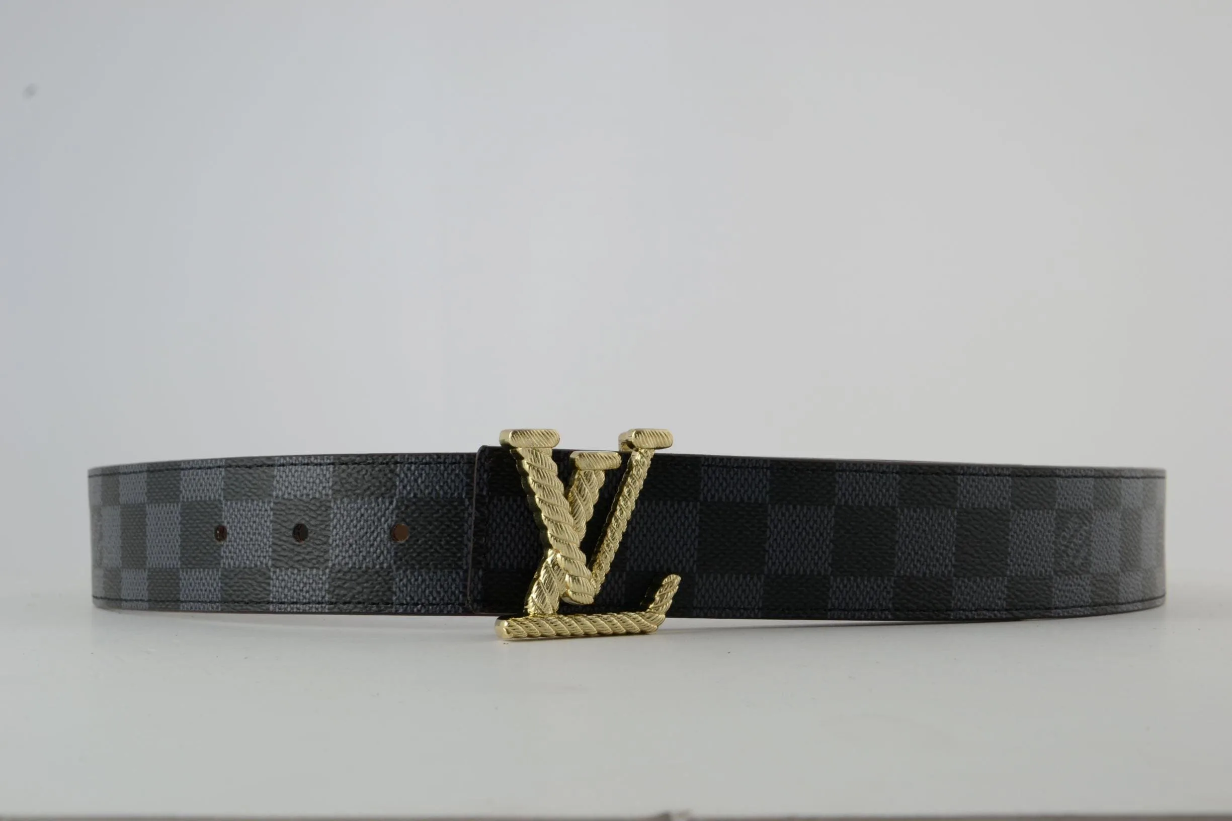 Reversible Brown & Grey Damier New Buckle Leather Belt - Image 2