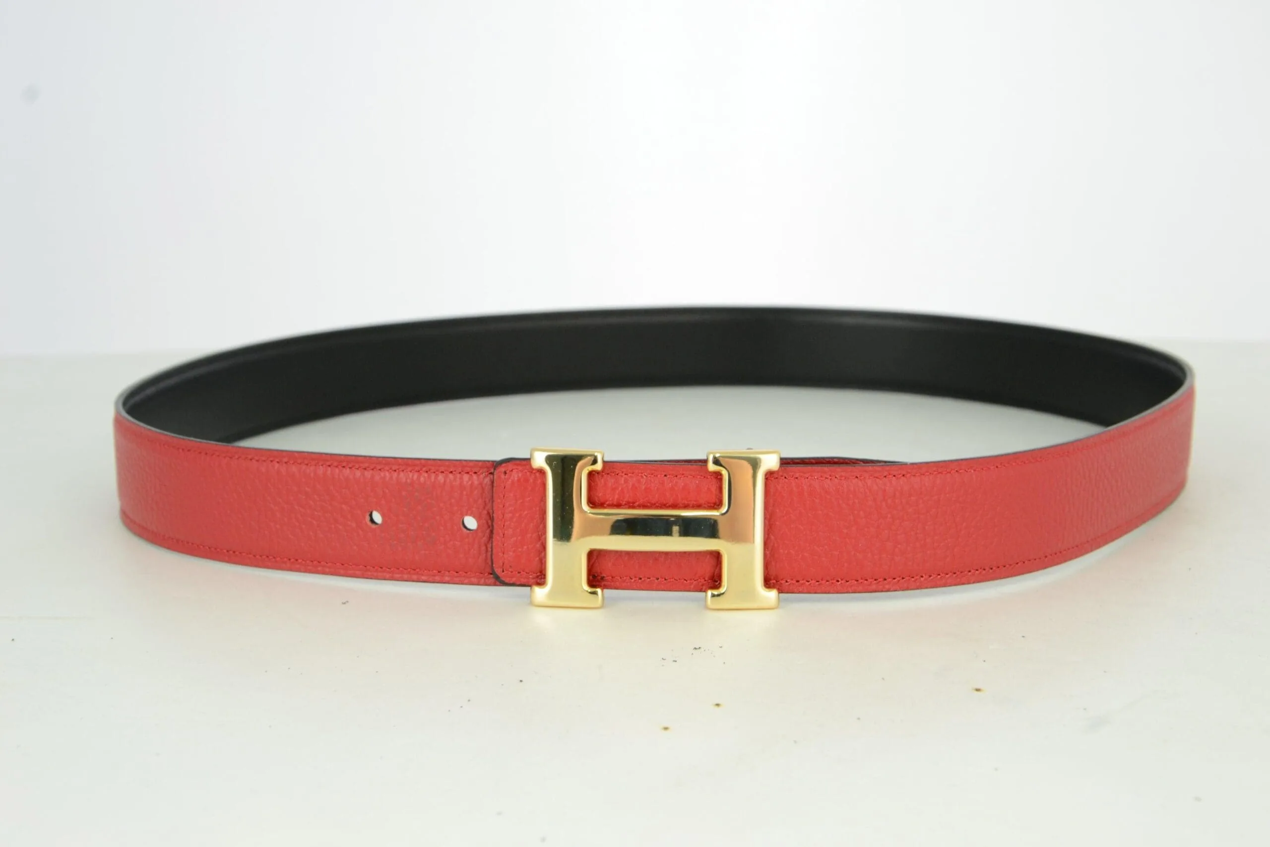Reversible H Leather Belt Double Color Black & Red - Image 6