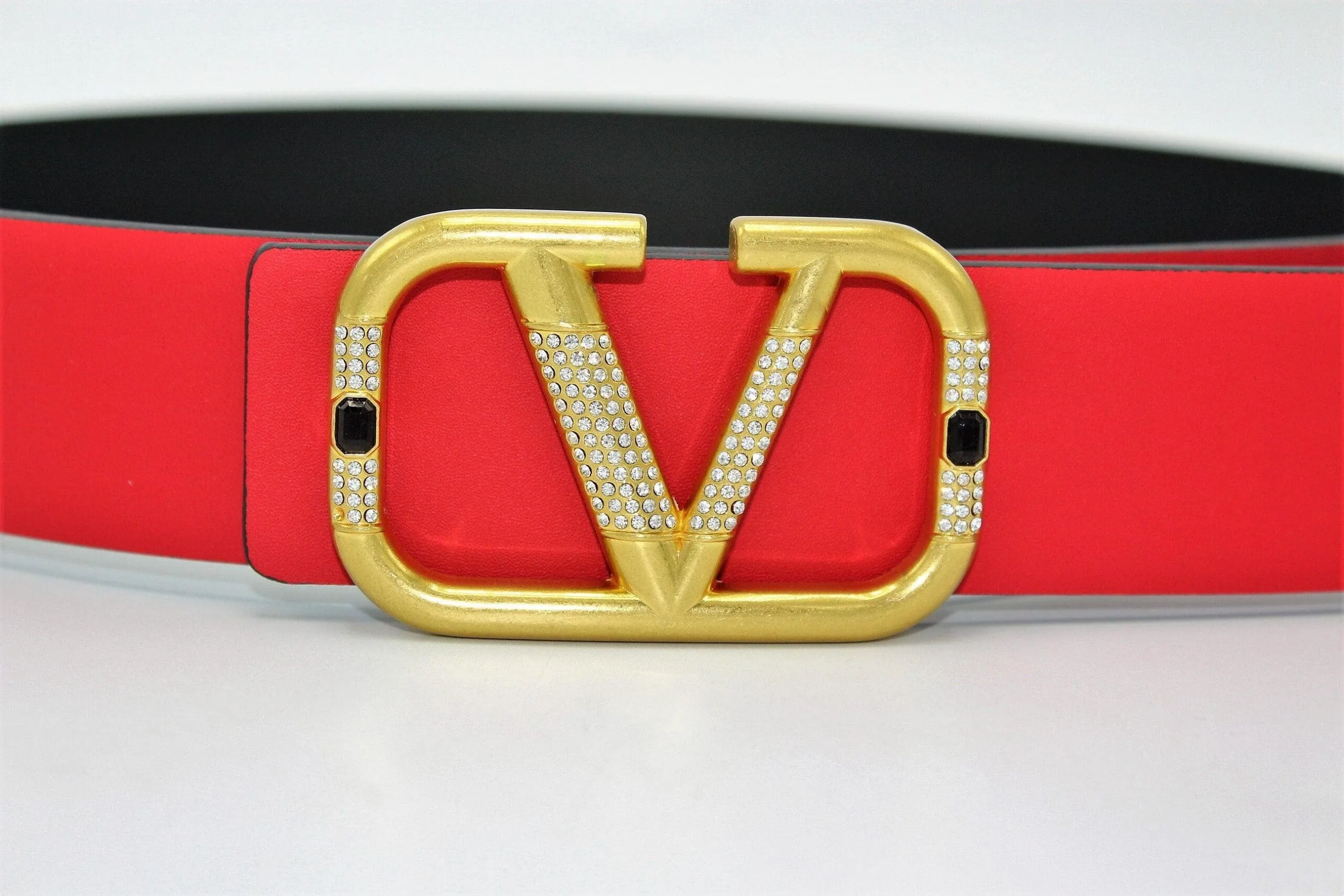 REVERSIBLE V LOGO WITH DIAMOND SIGNATURE BELT IN GLOSSY CALFSKIN - Image 2