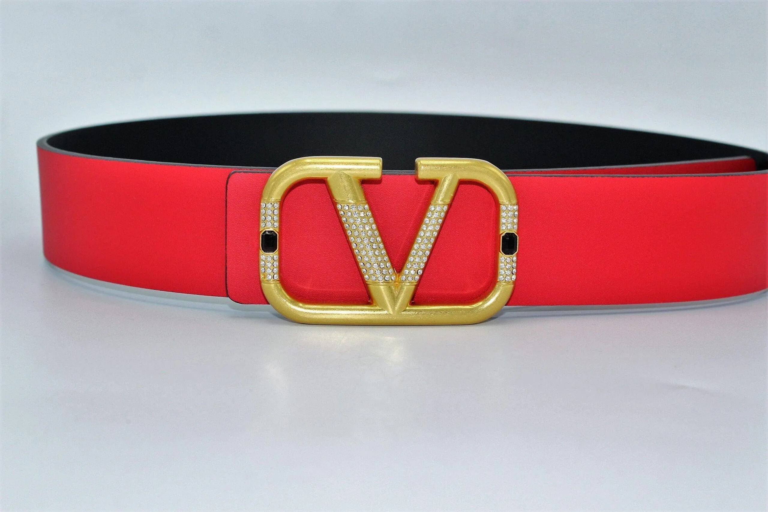 REVERSIBLE V LOGO WITH DIAMOND SIGNATURE BELT IN GLOSSY CALFSKIN - Image 3