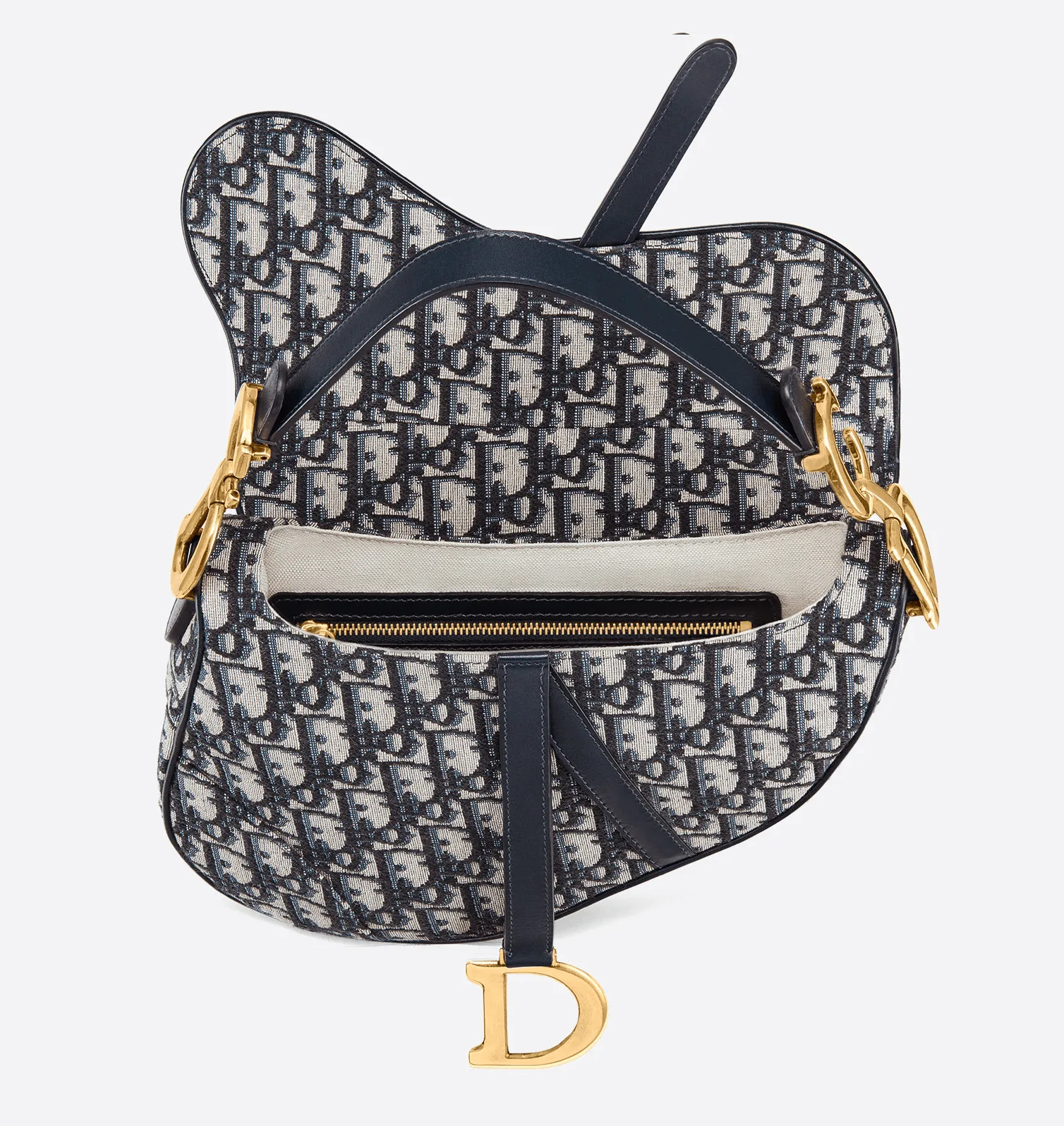 Saddle bag in blue Oblique jacquard canvas - Image 3
