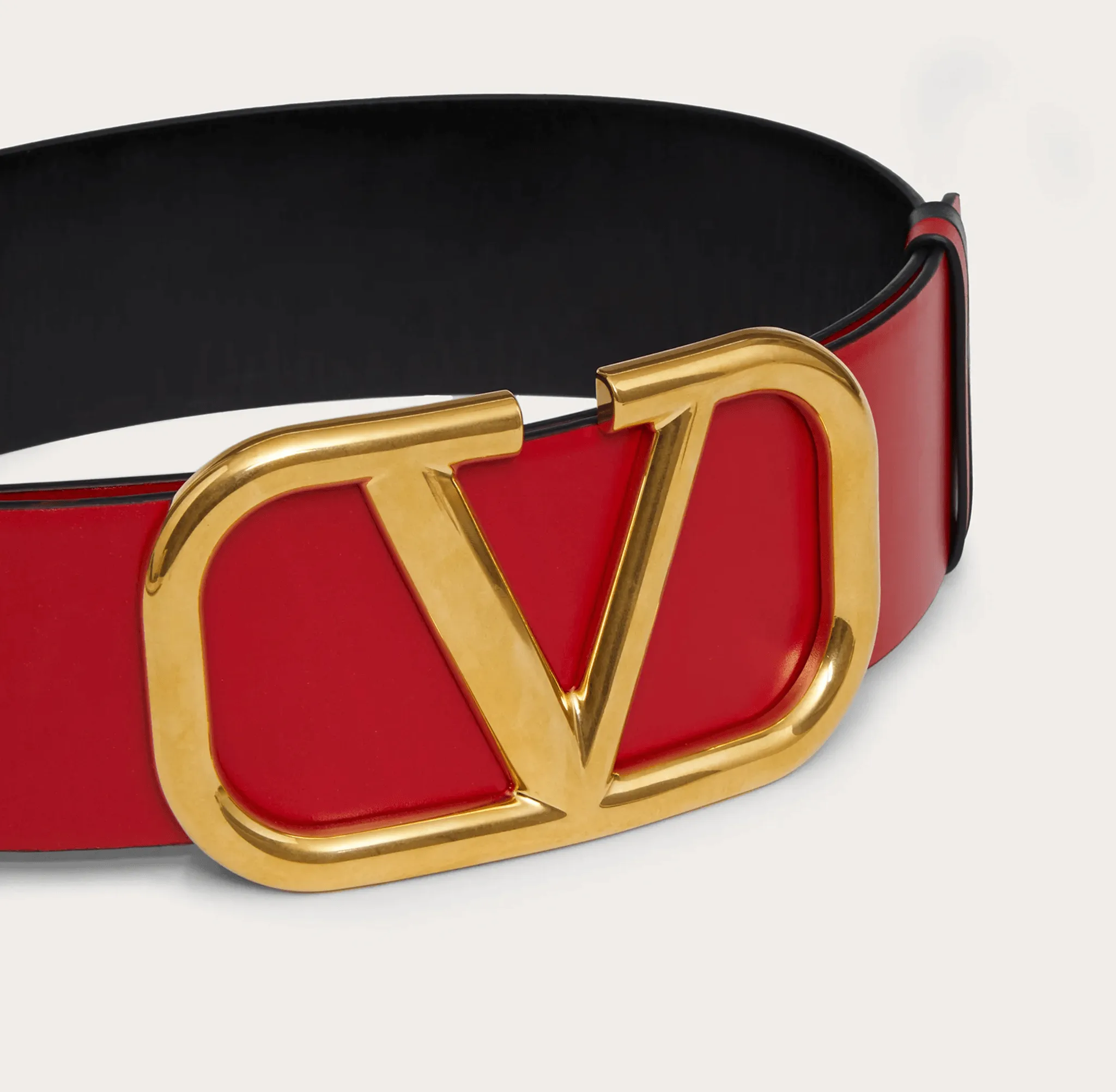 V Gold Buckle Leather Belt - Image 2