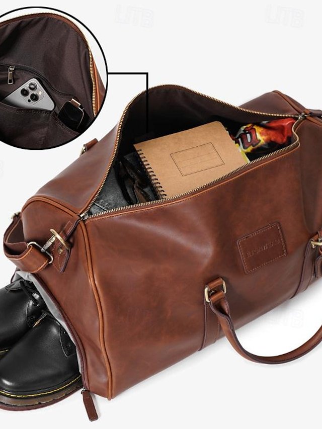 Men’s Versatile Leather Weekender Bag with Integrated Shoe (Pack of 3) - Image 4