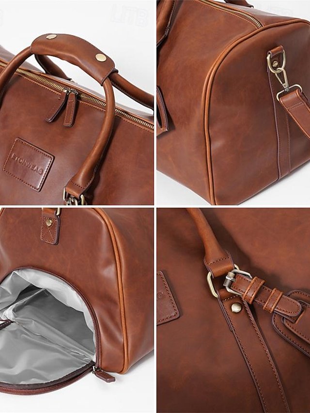 Men’s Versatile Leather Weekender Bag with Integrated Shoe (Pack of 3) - Image 7