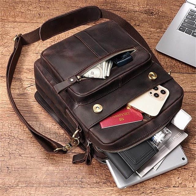 Men’s Nappa Leather Crossbody Bag in Light Brown - Image 3