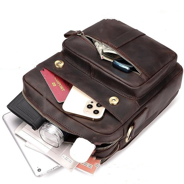 Men’s Nappa Leather Crossbody Bag in Light Brown - Image 4