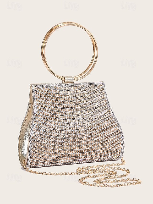 Elegant Crystal Evening Clutch with Gold Ring Handle (Pack of 5) - Image 3