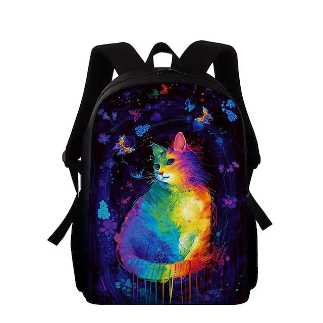 Kids’ Colorful Cat Print Oxford Backpack