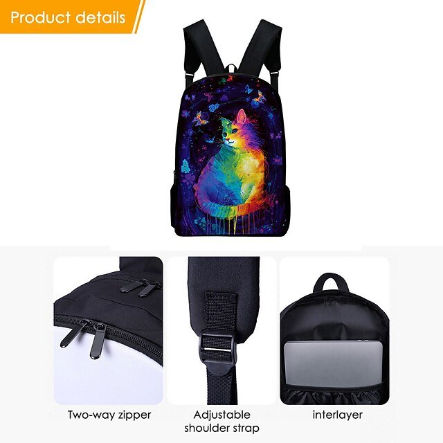 Kids’ Colorful Cat Print Oxford Backpack - Image 4