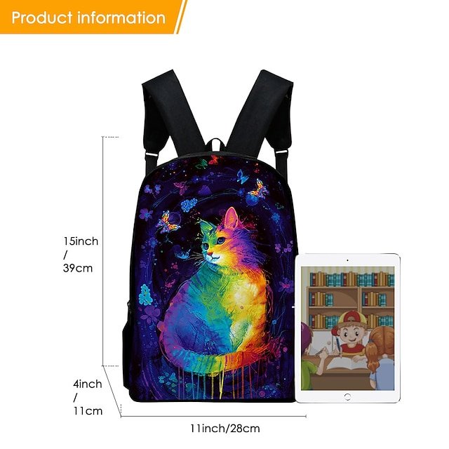 Kids’ Colorful Cat Print Oxford Backpack - Image 5