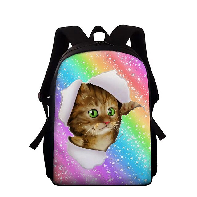 Kids’ Colorful Cat Print Oxford Backpack - Image 6