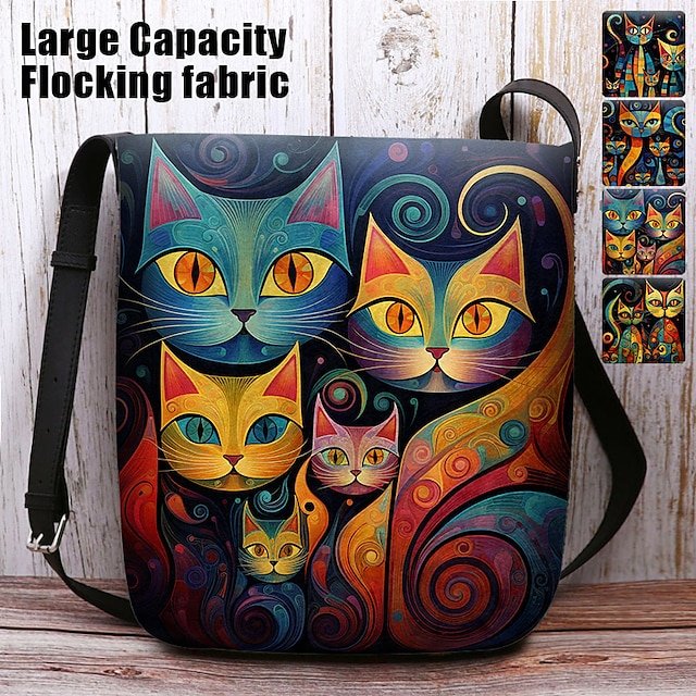 Artistic Cat Print Crossbody Bag