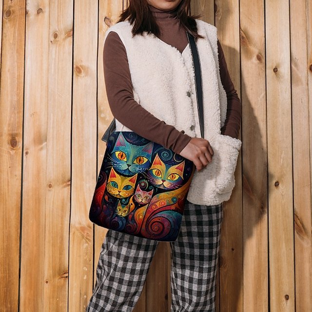 Artistic Cat Print Crossbody Bag - Image 2