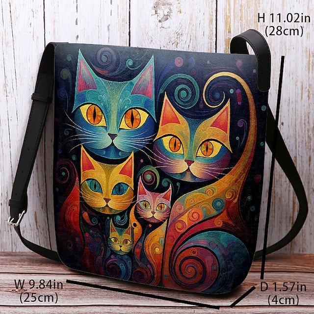 Artistic Cat Print Crossbody Bag - Image 3