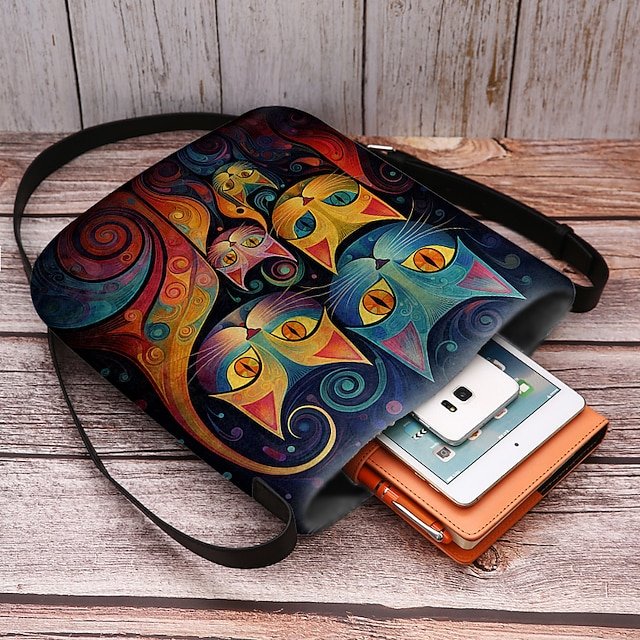 Artistic Cat Print Crossbody Bag - Image 4