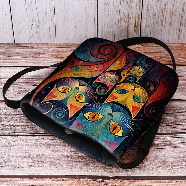 Artistic Cat Print Crossbody Bag - Image 6