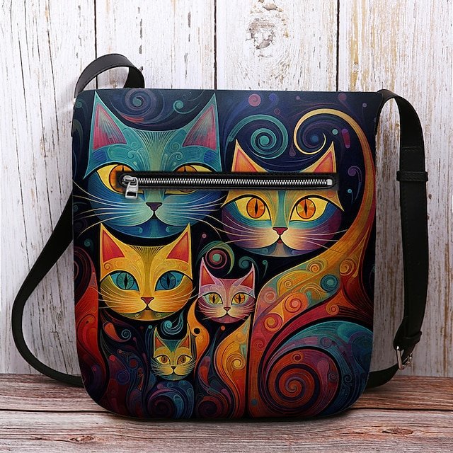 Artistic Cat Print Crossbody Bag - Image 7