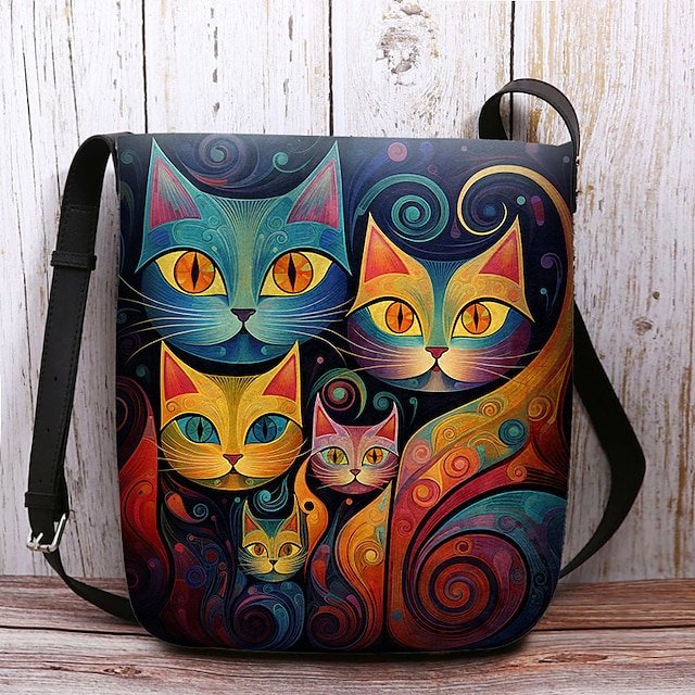 Artistic Cat Print Crossbody Bag - Image 8