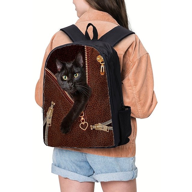 Black Cat Zipper Design Backpack - Image 8