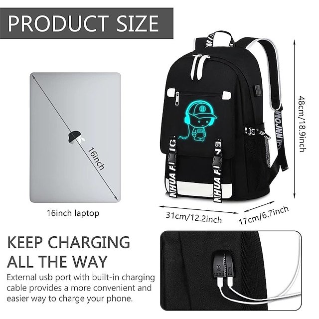 Boys’ Luminous School Backpack with USB Charging Port - Image 3