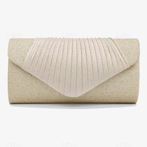 Champagne Glitter Evening Clutch Bag with Pleated Design