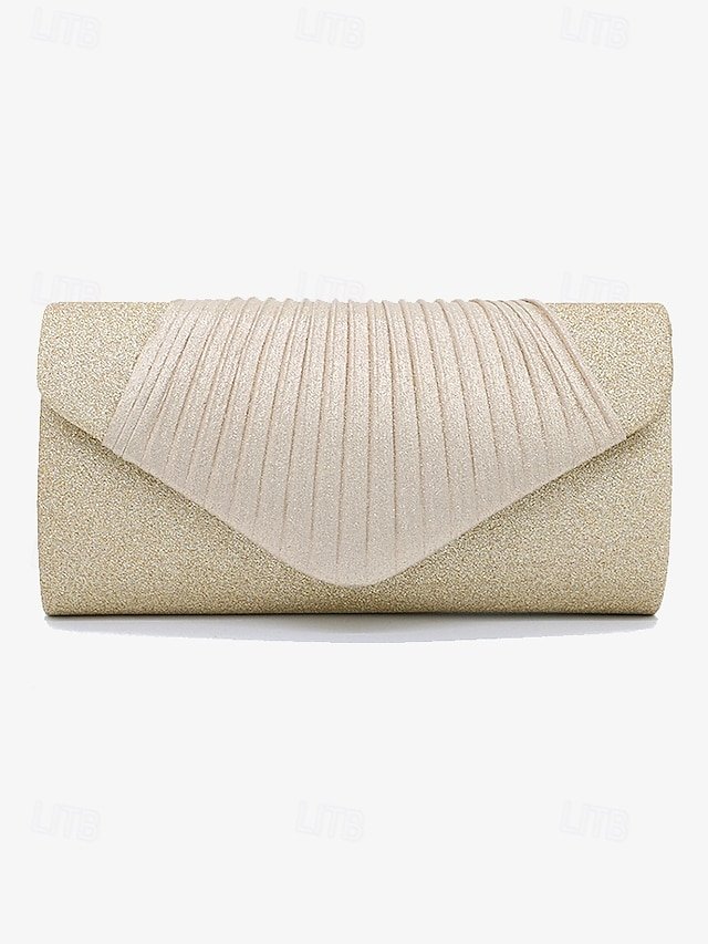 Champagne Glitter Evening Clutch Bag with Pleated Design