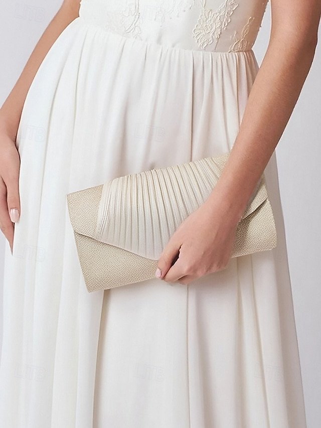 Champagne Glitter Evening Clutch Bag with Pleated Design - Image 2