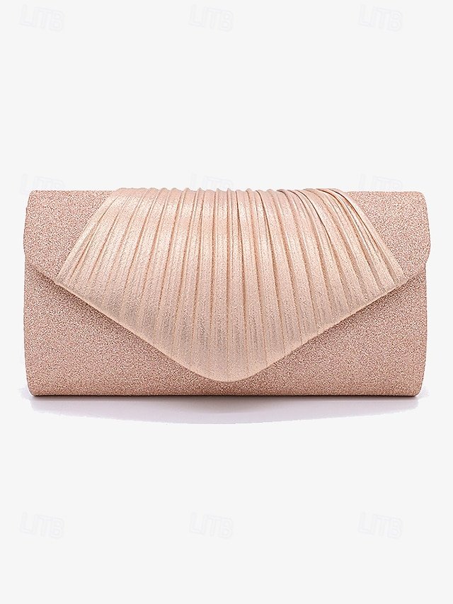 Champagne Glitter Evening Clutch Bag with Pleated Design - Image 4