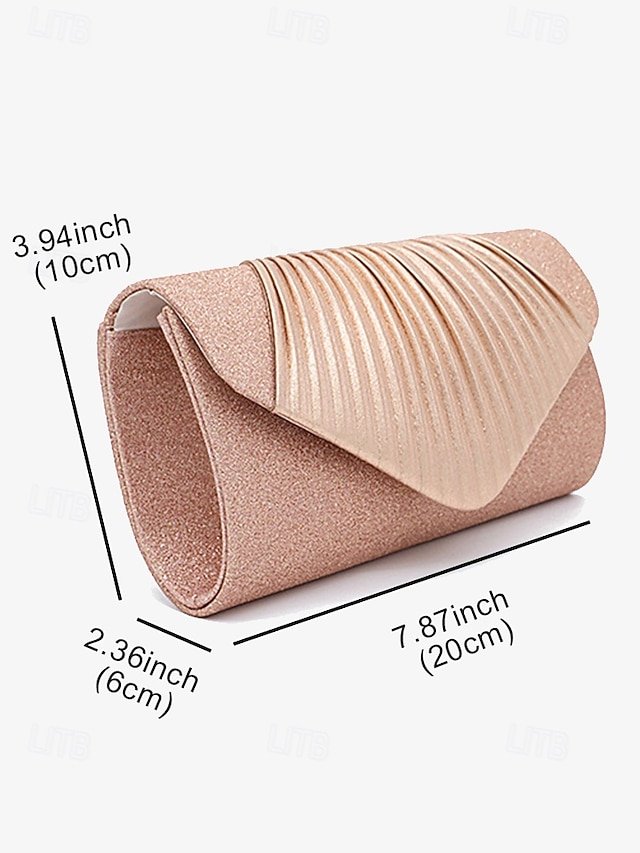 Champagne Glitter Evening Clutch Bag with Pleated Design - Image 5