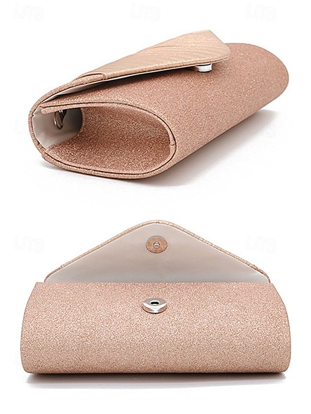 Champagne Glitter Evening Clutch Bag with Pleated Design - Image 6