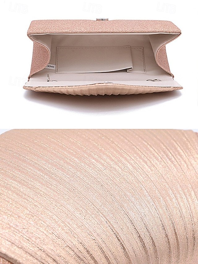 Champagne Glitter Evening Clutch Bag with Pleated Design - Image 7