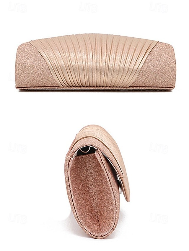 Champagne Glitter Evening Clutch Bag with Pleated Design - Image 8