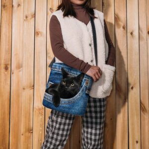 Alternative view of Cute Black Cat Denim Print Crossbody Bag
